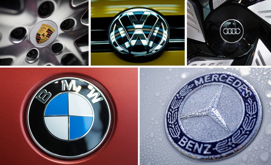 epa06106746 A composite image made of file images shows the logos of German carmakers (clockwise from top L) Porsche, Volkswagen (VW), Audi, Mercedes, and BMW. According to reports, shares of Germany& ...