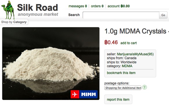 Angebot auf Silk Road mit der Preisangabe in Bitcoins.