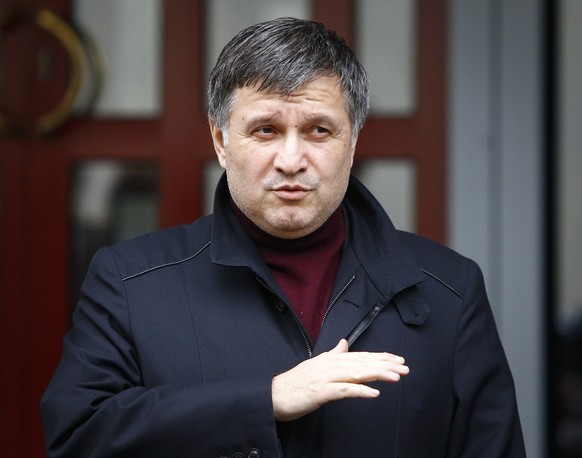 Ukraine&#039;s Interior Minister Arsen Avakov speaks during a news conference in front of the ministry office in Kiev, April 8, 2014. Ukraine has launched an &quot;anti-terrorist&quot; operation in th ...