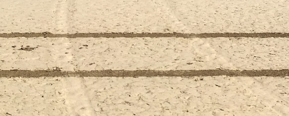This Aug. 26, 2016 photo provided by the National Park Service shows fresh tire tracks illegally made by a vehicle crossing earlier illegal tracks on the Racetrack Playa at Death Valley National Park, ...