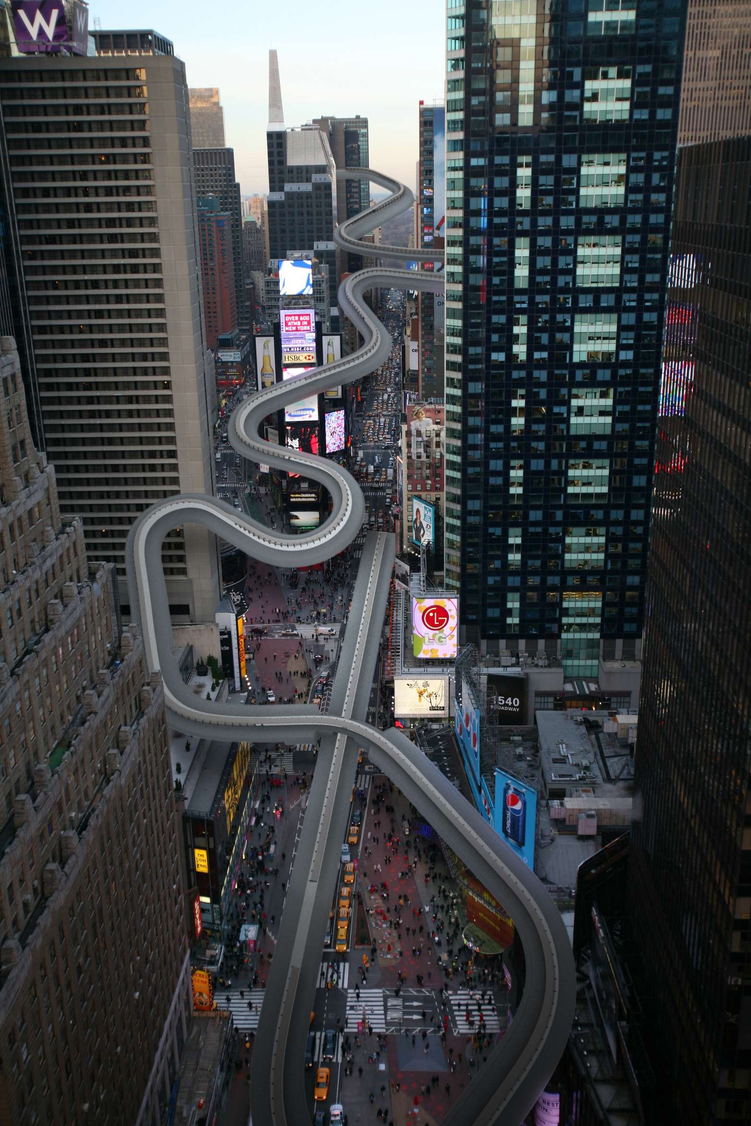 Die Bobbahn führt mitten durch den Times Square.