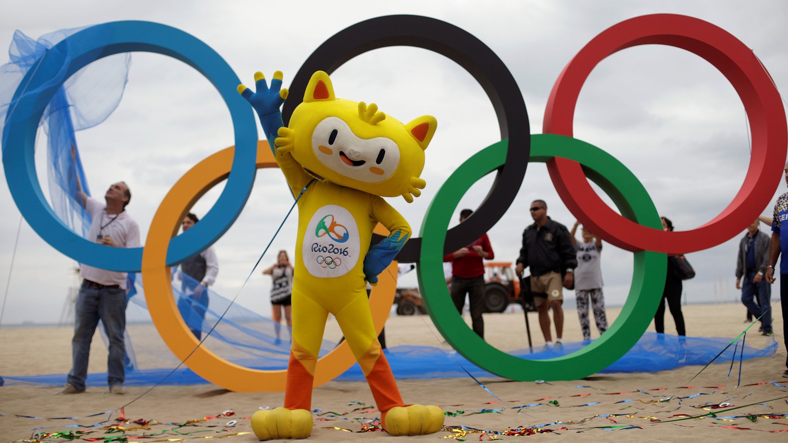 The 2016 Rio Olympics mascot Vinicius attends the inauguration ceremony of the Olympic Rings placed at the Copacabana Beach in Rio de Janeiro, Brazil, July 21, 2016. REUTERS/Ricardo Moraes