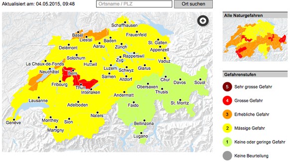 Die Hochwassersituation am 4.5.2015 um 9:48 Uhr