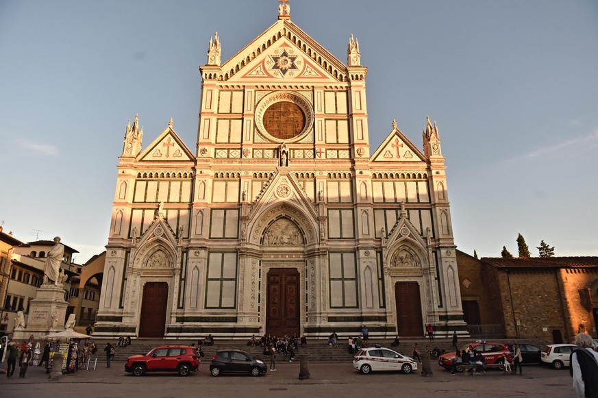 A view of the Santa Croce Basilica where a 52-year-old tourist from Spain was killed by falling masonry, in Florence, Italy, Thursday, Oct. 18, 2017. The tourist, who was visiting the church with his  ...