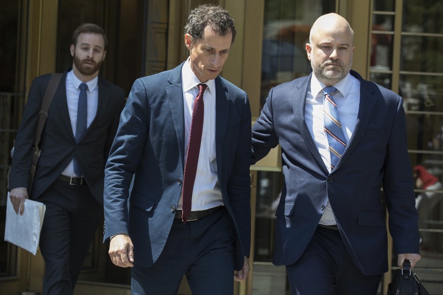 Former U.S. Rep. Anthony Weiner leaves Federal court, Friday, May 19, 2017, in New York. Weiner pleaded guilty to a charge of transmitting sexual material to a minor and could get years in prison. (AP ...