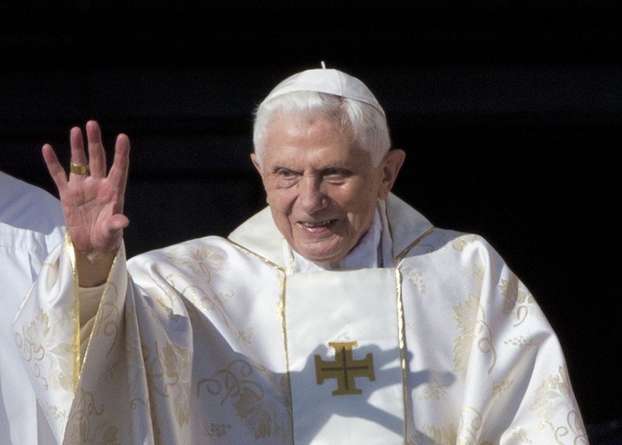 FILE - This Oct. 19, 2014 file photo shows Pope Emeritus Benedict XVI as he arrives in St. Peter&#039;s Square at the Vatican Emeritus Pope Benedict XVI has said he hopes to soon join a beloved profes ...