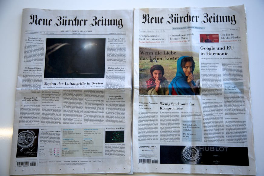 Die NZZ im neuen Layout (rechts) wird derzeit auf dem Lesermarkt getestet. 
