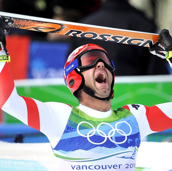 FILE - In this Feb. 15, 2010 file photo, Switzerland&#039;s Didier Defago reacts after completing the Men&#039;s downhill at the Vancouver 2010 Olympics in Whistler, British Columbia, Canada. Like a t ...