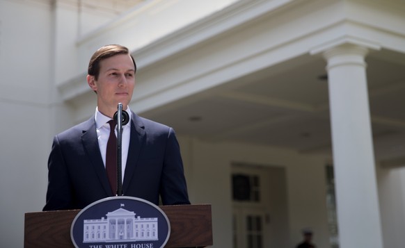 epa06107353 Jared Kushner, Senior advisor to President Donald J. Trump, as well as his son-in-law, speak&#039;s outside the West Wing of the White House after making a statement to members of the news ...