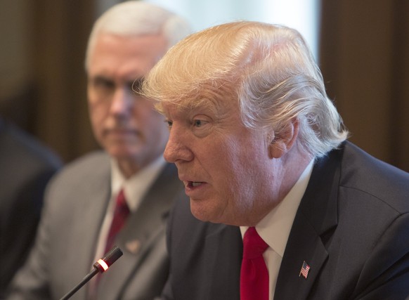 epa05860731 US President Donald J. Trump speaks during a meeting with members of his Cabinet and Prime Minister Haider al-Abadi of Iraq at the White House in Washington, DC, USA, 20 March 2017. EPA/Ch ...