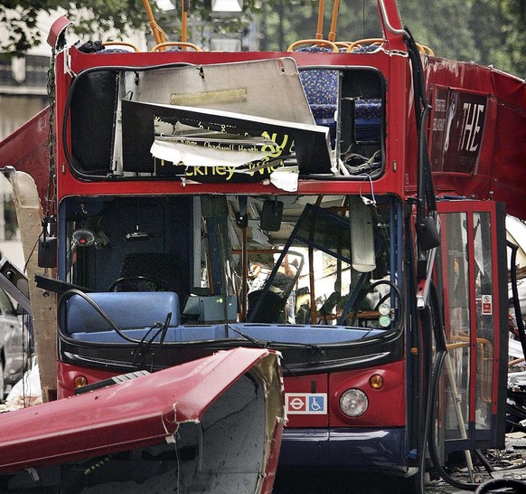 July 7 2005 picture of the number 30 double-decker bus in Tavistock Square, London which was destroyed by a terrorist bomb. Less than 50 minutes before he unleashed carnage on the London bus, suicide  ...