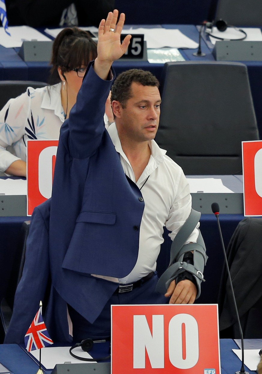 Steven Woolfe, of the United Kingdom Independence Party (UKIP), is seen attending a session of the European Parliament in Strasbourg, France, July 8, 2015. Woolfe, a leading candidate to become the ne ...