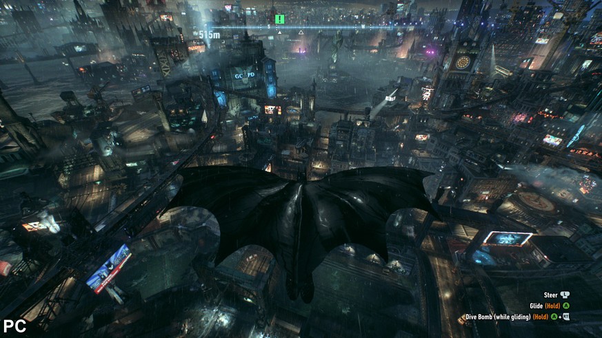Batman gleitet schneller denn je über Arkham City. Besonders, wenn man den Enterhaken verbessert, düst Batman regelrecht von einem Punkt zum nächsten.