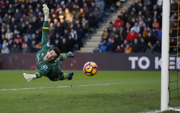 Britain Football Soccer - Hull City v AFC Bournemouth - Premier League - The Kingston Communications Stadium - 14/1/17 Hull City&#039;s Eldin Jakupovic at full stretch Action Images via Reuters / Crai ...