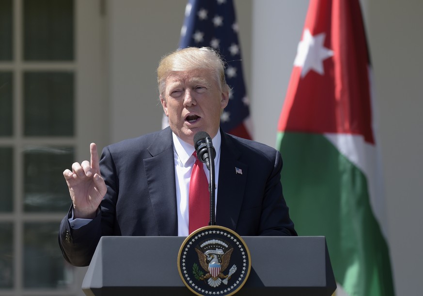 President Donald Trump talks about the attack in Syria during a news conference with Jordan&#039;s King Abdullah II, Wednesday, April 5, 2017, in the Rose Garden of the White House in Washington. (AP  ...