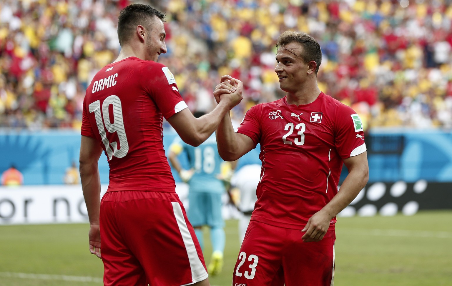 Torschütze Shaqiri und Vorbereiter Drmic: Die Schweizer Matchwinner beim 3:0 gegen Honduras.