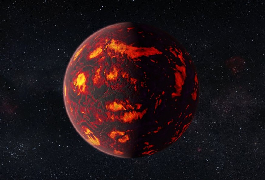 Exoplanet 55 Cancri e (Künstlerische Darstellung): 2000 Grad Celsius heiss.
