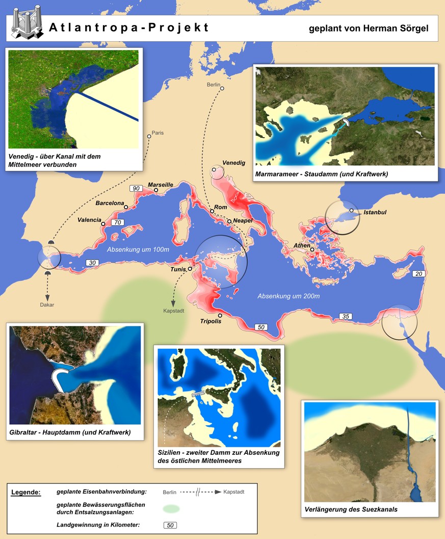 Landgewinn und Stromproduktion: Das Atlantropa-Projekt.&nbsp;