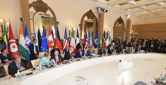 epa05992563 A general view of the G7 Summit expanded session in Taormina, Italy, 27 May 2017. The second day is scheduled to deal with Innovationand Development in Africa, Global Issues such as Human  ...