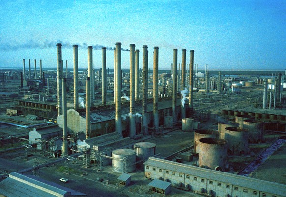 General view of Abadan, Iran, refinery terminal of pipes coming in from the desert wells, 1971. (AP Photo)