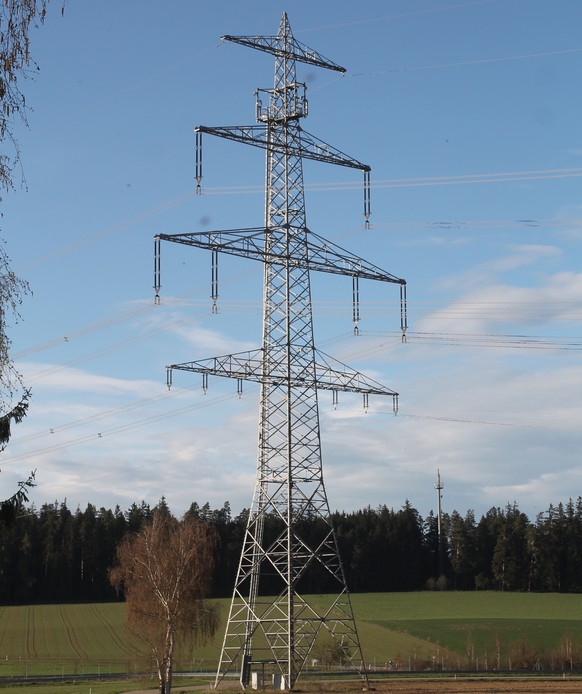 Ein Hochspannungsmast mit Handy-Funkantenne (in Deutschland).