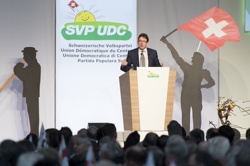 Parteipraesident Albert Roesti, SVP-BE, an der Delegiertenversammlung der SVP Schweiz, am Samstag, 25. Maerz 2017, in Appenzell. (KEYSTONE/Gian Ehrenzeller)