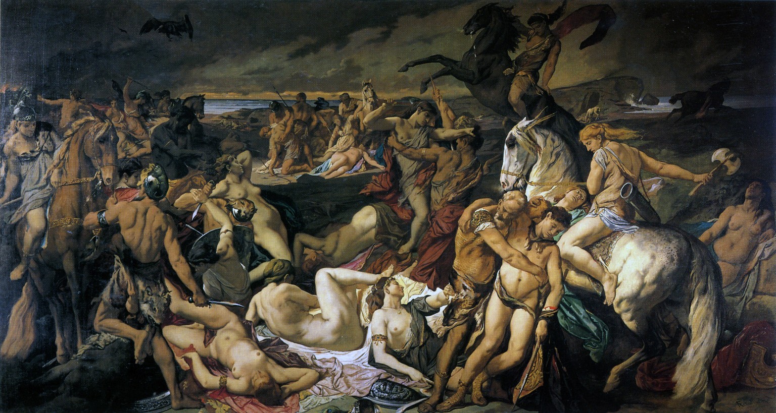 Die Amazonenschlacht von Anselm Feuerbach, 1873, die eher an eine Orgie als an eine Schlacht erinnert.