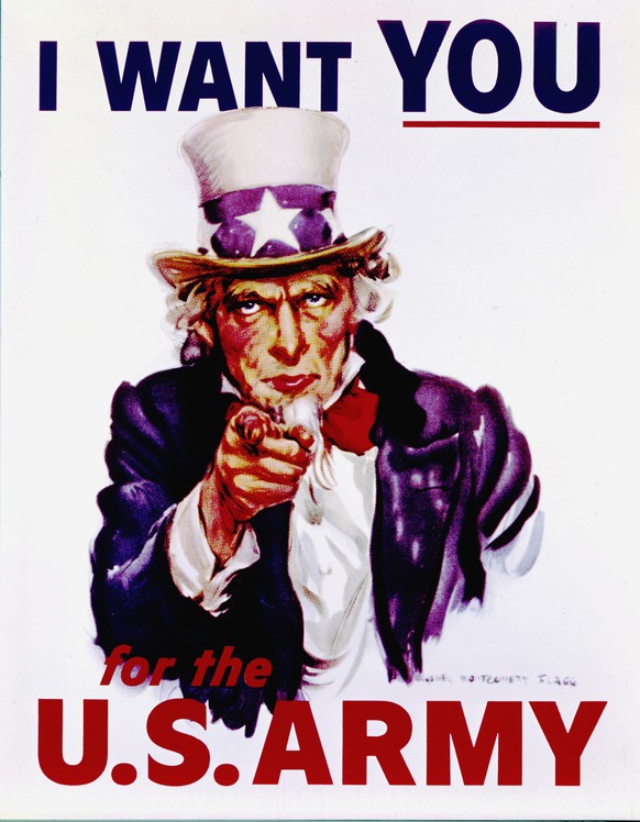 This undated file photo shows the classic World War I recruiting poster created by illustrator James Montgomery Flagg. Thursday, April 6, 2017, marks the 100th anniversary of the U.S. entry into World ...