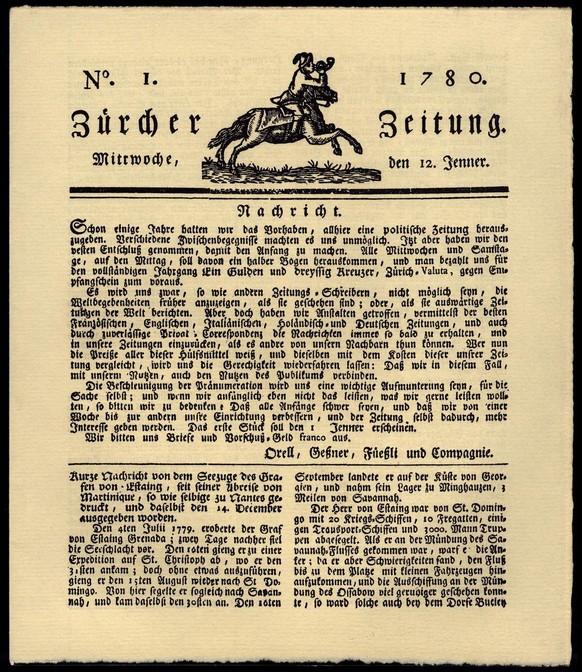 Die Zentralbibliothek Zürich hat viele Tageszeitungen auf Mikrofilm archiviert – darunter auch: Die erste «NZZ» aus dem Jahr 1780. 