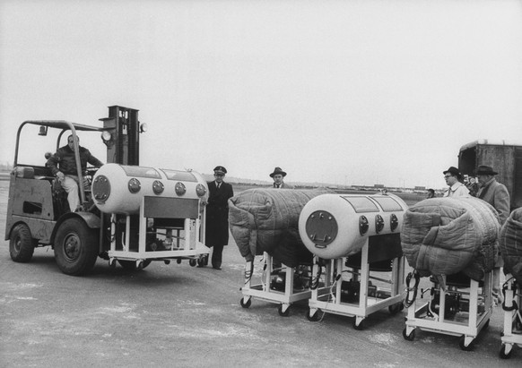 Iron Lungs being flown to Argentina where Polio epidemic rages. (Photo by Verner Reed//Time Life Pictures/Getty Images)