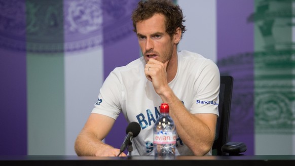 epa06083410 A handout photo made available by ther AELTC shows Andy Murray of Britain giving a press conference immediately after losing to Sam Querrey of USA in the quarter final of the Championships ...