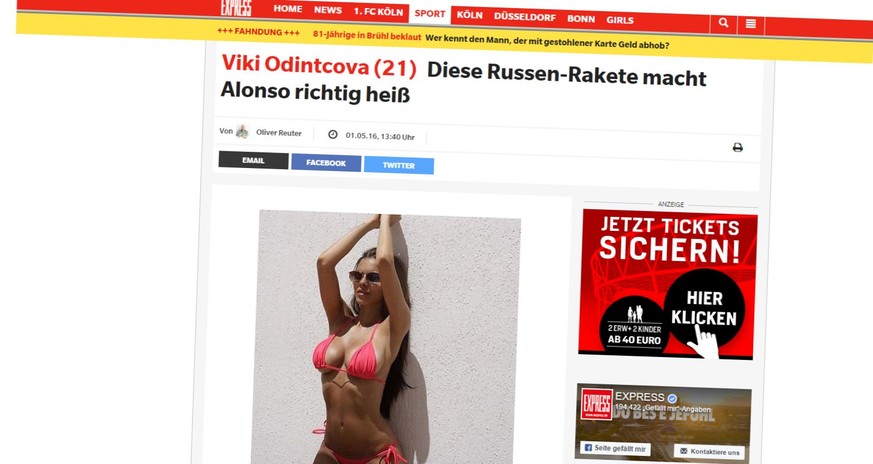 Der Kölner Express berichtete gewohnt «rassig» über das Gerücht, zwischen Alonso und Odintcova laufe etwas.