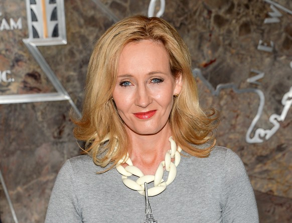 FILE - In this April 9, 2015, file photo, &quot;Harry Potter&quot; author J.K. Rowling lights the Empire State Building to mark the launch of her non-profit children&#039;s organization Lumos, in New  ...