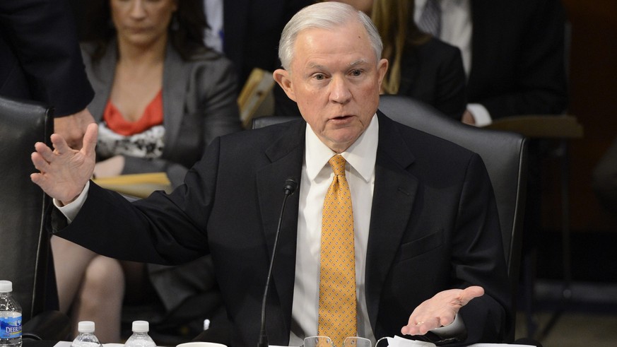 epa05636826 (FILE) A file photograph showing Republican Senator from Alabama Jeff Sessions delivering remarks during the Senate Judiciary Committee meeting to work on the legislation &#039;Border Secu ...