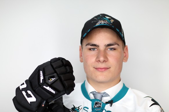 SUNRISE, FL - JUNE 26: Timo Meier poses for a portrait after being selected ninth overall by the San Jose Sharks during the 2015 NHL Draft at BB&amp;T Center on June 26, 2015 in Sunrise, Florida. (Pho ...