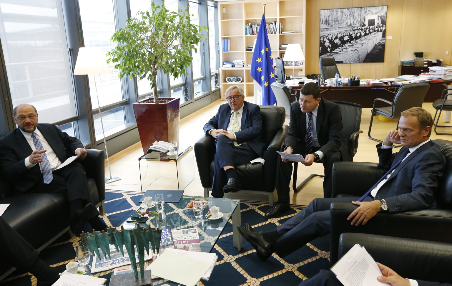 Martin Schulz, Jean-Claude Juncker und Donald Tusk: erstes Krisentreffen der EU-Führung am Freitag in Brüssel.&nbsp;