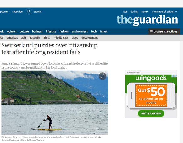 «Die Schweiz ist verdutzt über den Einbürgerungstest», so der Guardian. &nbsp;