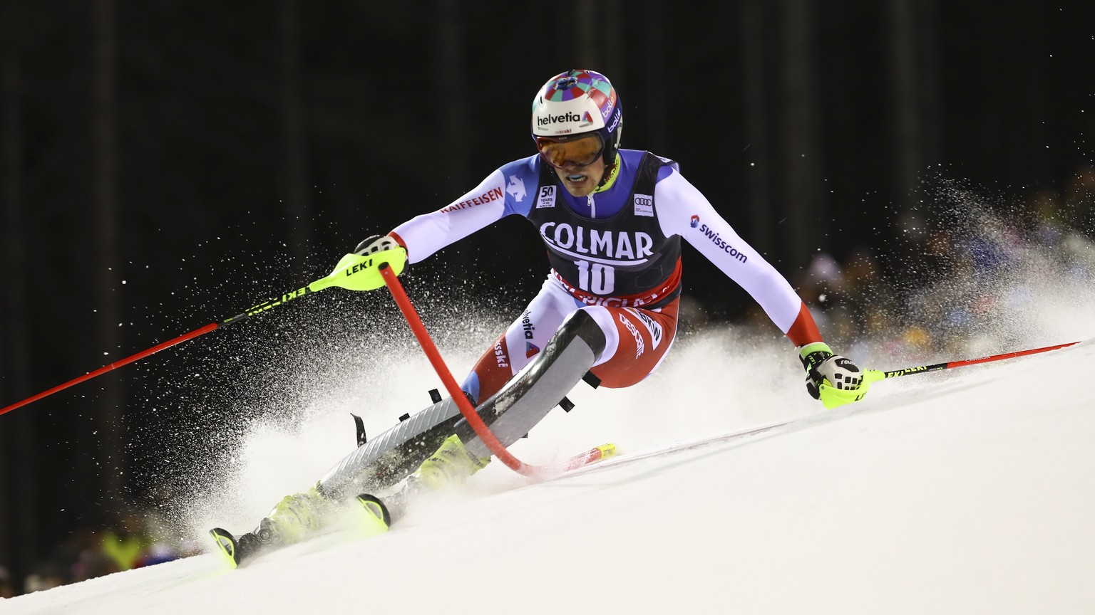 Switzerland&#039;s Daniel Yule competes during an alpine ski, men&#039;s World Cup slalom, in Madonna di Campiglio Italy, Thursday, Dec. 22, 2016. (AP Photo/Alessandro Trovati)