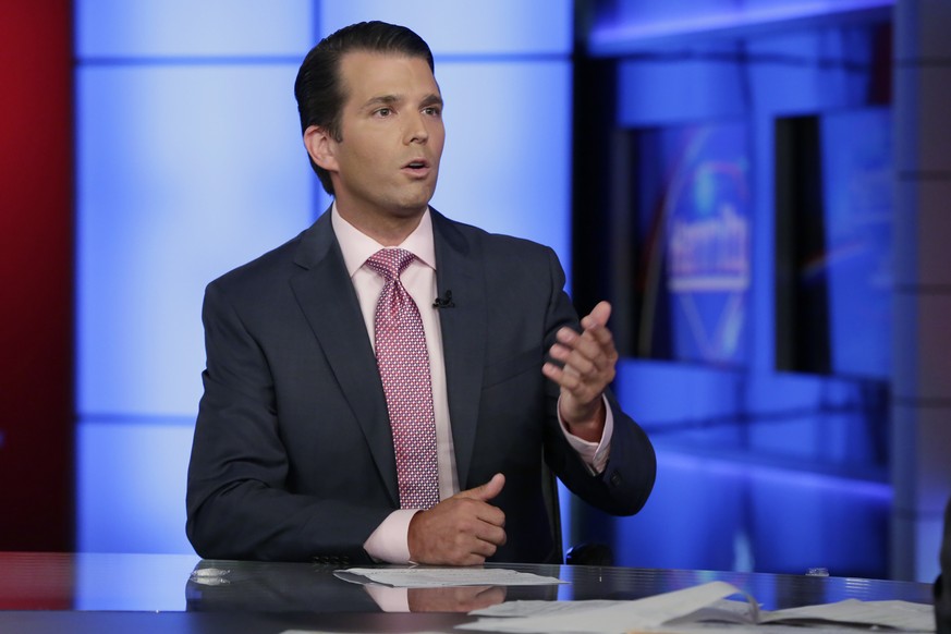 Donald Trump Jr. is interviewed by host Sean Hannity on his Fox News Channel television program, in New York Tuesday, July 11, 2017. Donald Trump Jr. has long been his father&#039;s id, the brawler wh ...