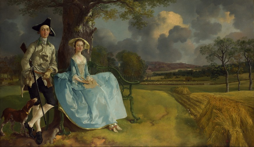 «Mr und Mrs Andrews» von Thomas Gainsborough, 1749/50:&nbsp;Was Mrs. Andrews in ihrem Schoss in den Händen halten sollte, bleibt der Phantasie der Interpreten überlassen. Auf dem Bild ist nur ein hell ...