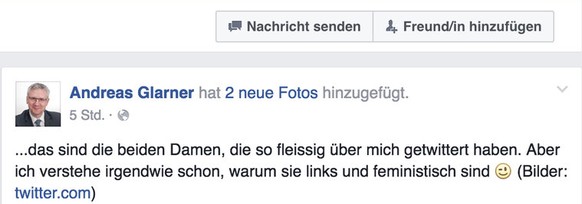 SVP-Nationalrat Andreas Glarner wurde auf Twitter von zwei Frauen auf Ungereimtheiten in seinen Ausführungen über das Asylgesetz-Referendum hingewiesen. Das geriet ihm in den falschen Hals. Auf Facebo ...