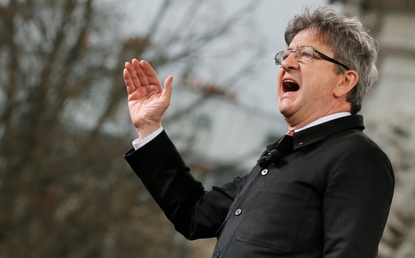 Jean-Luc Melenchon of the French far left Parti de Gauche and candidate for the 2017 French presidential election delivers a speech as he holds a political rally in Paris, France, March 18, 2017. REUT ...