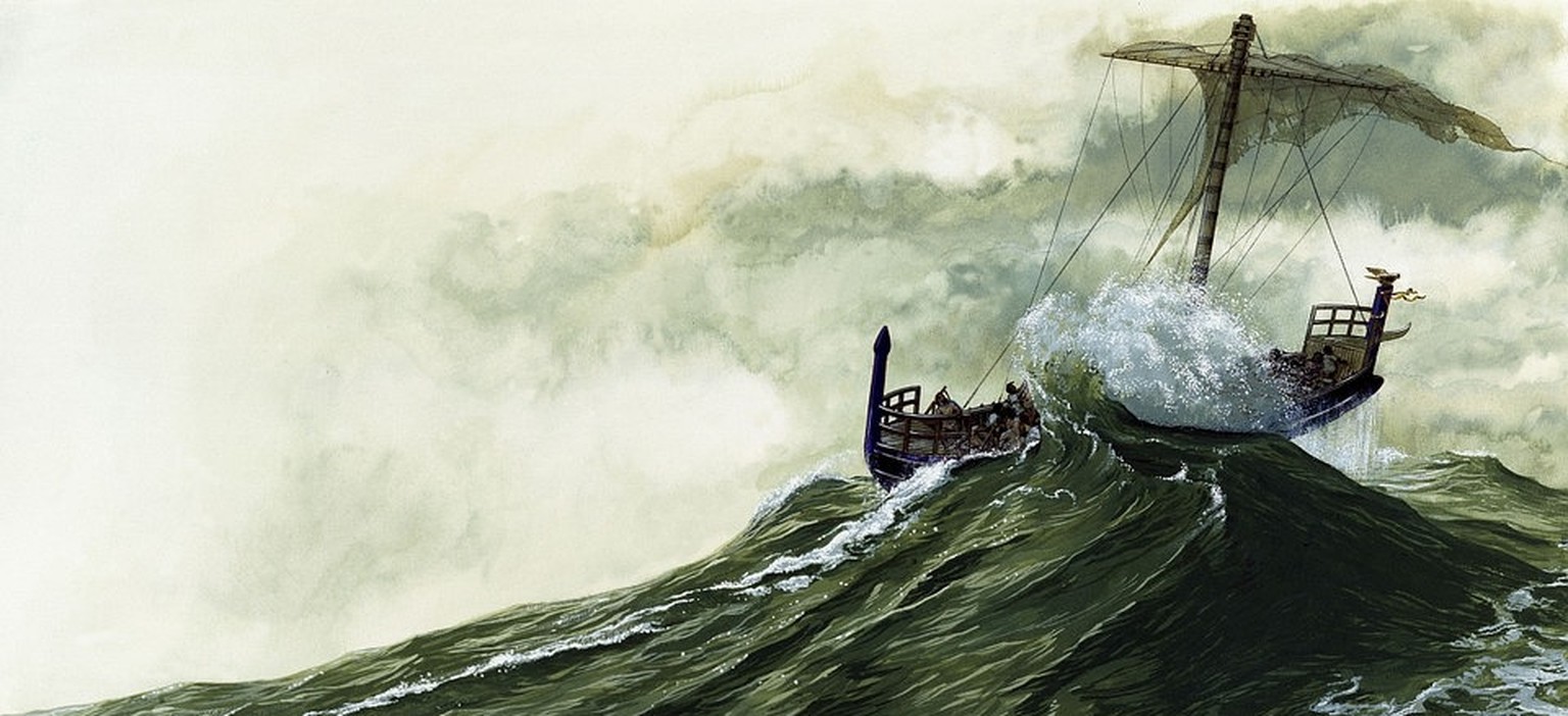 Odysseus treibt orientierungslos auf dem Meer umher.