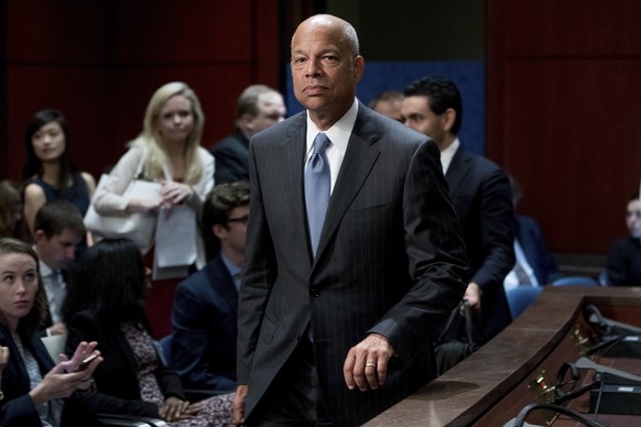 Former Homeland Security Secretary Jeh Johnson arrives to testify before the House Intelligence Committee task force on Capitol Hill in Washington, Wednesday, June 21, 2017, as part of the Russia inve ...
