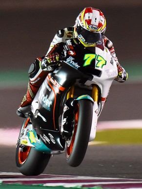 epa05868504 Swiss Moto2 rider Dominique Aegerter of the Kiefer Racing team in action during a free practice session for the Motorcycling Grand Prix of Qatar at Al Losail International Circuit in Doha, ...
