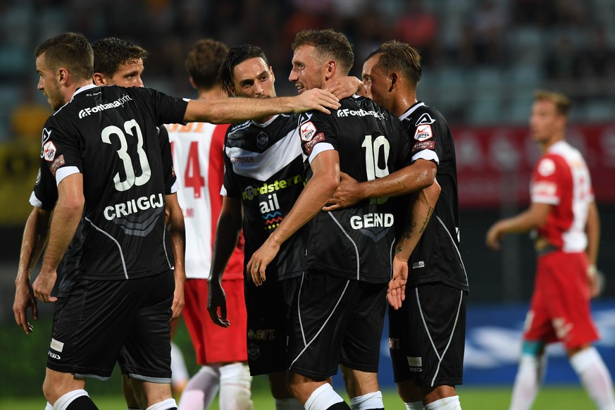 Lugano&#039;s player Alexander Gerndt celebrate the 3-1, during the Super League soccer match FC Lugano against FC Thun, at the Cornaredo stadium in Lugano, Saturday, August 26, 2017. (KEYSTONE/Ti-Pre ...