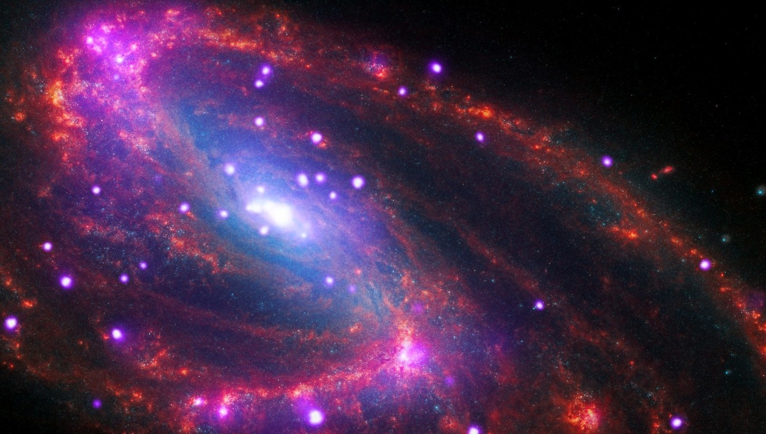 Nachrichten Linkding NGC 3627
Like the Milky Way, NGC 3627 is a spiral galaxy that we see at a slight angle. NGC 3627 is known as a "barred" spiral galaxy because of the rectangular shape of its central region.