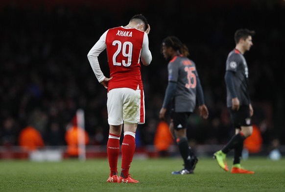 Britain Football Soccer - Arsenal v Bayern Munich - UEFA Champions League Round of 16 Second Leg - Emirates Stadium, London, England - 7/3/17 Arsenal&#039;s Granit Xhaka looks dejected after the game  ...