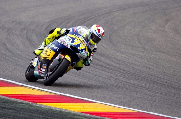 epa05553686 Swiss Moto2 rider Dominique Aegerter, of CarXpert Interwetten during the free training session for the Motorcycling Grand Prix at Alcaniz racetrack in Aragon, Spain, 23 September 2016. Mot ...