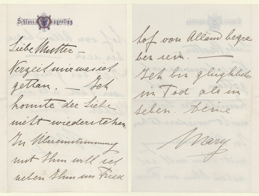 epa04869825 An undated handout image provided by the Austrian National Library (Oesterreichische Nationalbibliothek, ONB) on 02 August 2015 of the farewell letter written by Baroness Mary Vetsera to h ...